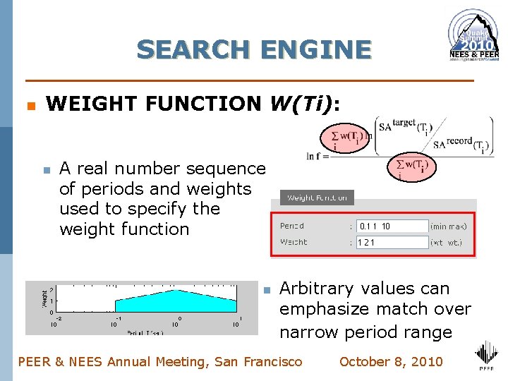 SEARCH ENGINE n WEIGHT FUNCTION W(Ti): n A real number sequence of periods and