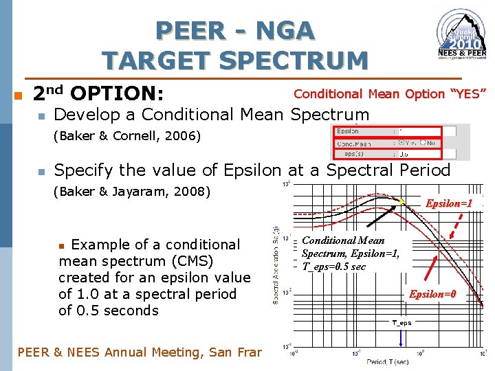 PEER - NGA TARGET SPECTRUM n 2 nd OPTION: n Conditional Mean Option “YES”