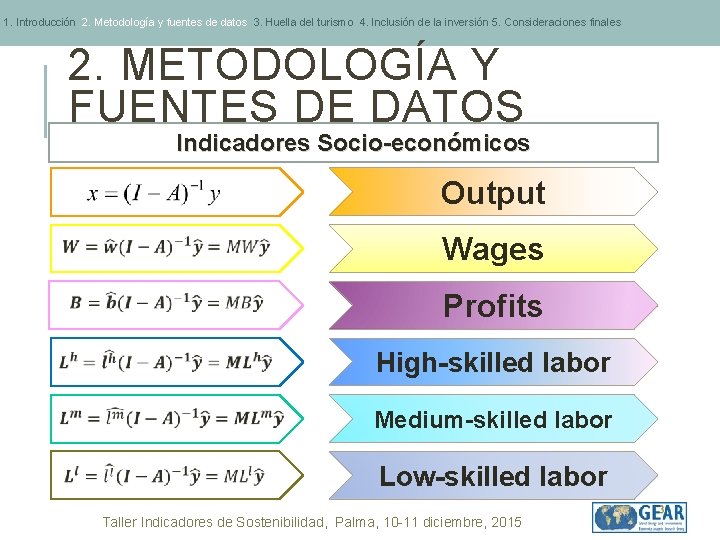 1. Introducción 2. Metodología y fuentes de datos 3. Huella del turismo 4. Inclusión