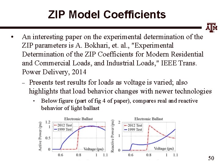 ZIP Model Coefficients • An interesting paper on the experimental determination of the ZIP