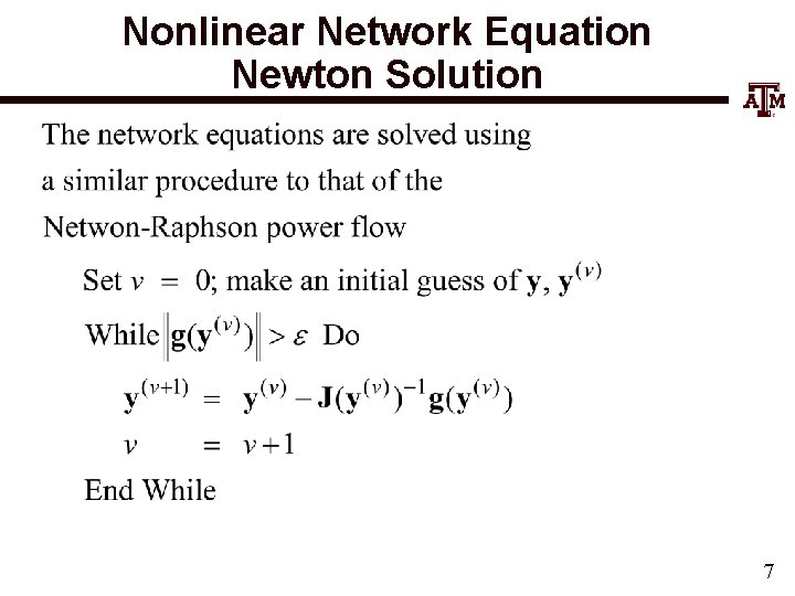 Nonlinear Network Equation Newton Solution 7 