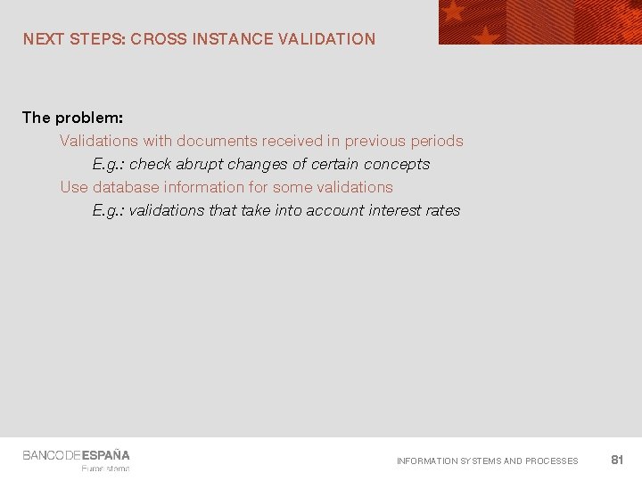 NEXT STEPS: CROSS INSTANCE VALIDATION The problem: Validations with documents received in previous periods