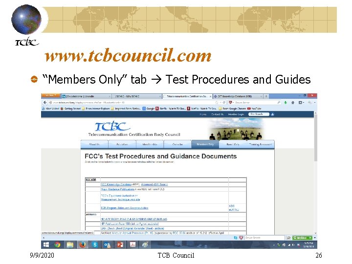 www. tcbcouncil. com “Members Only” tab Test Procedures and Guides 9/9/2020 TCB Council 26