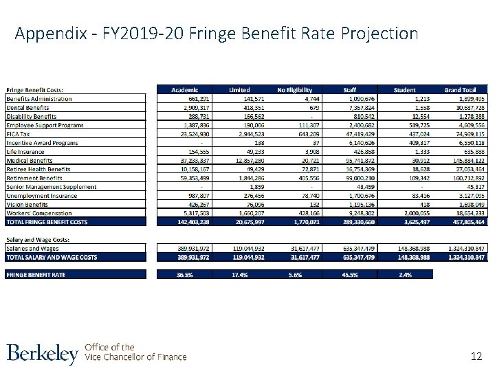 Appendix - FY 2019 -20 Fringe Benefit Rate Projection 12 