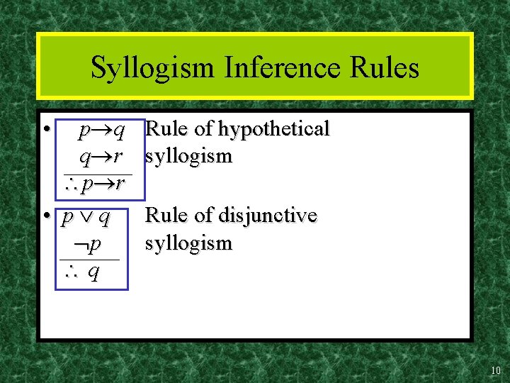 Syllogism Inference Rules p q q r p r • p q • Rule
