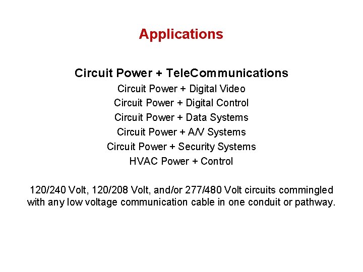 Applications Circuit Power + Tele. Communications Circuit Power + Digital Video Circuit Power +