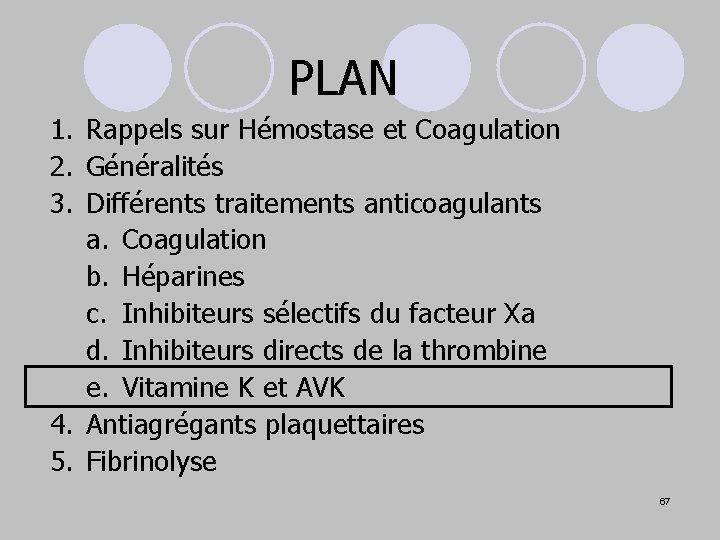 PLAN 1. Rappels sur Hémostase et Coagulation 2. Généralités 3. Différents traitements anticoagulants a.