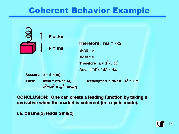 Coherent Behavior Example F = -kx Therefore: ma = -kx F = ma dx/dt
