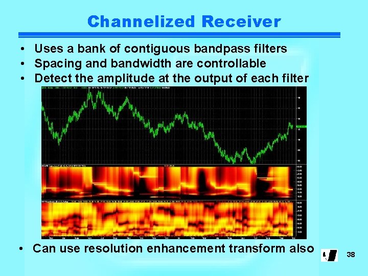 Channelized Receiver • Uses a bank of contiguous bandpass filters • Spacing and bandwidth