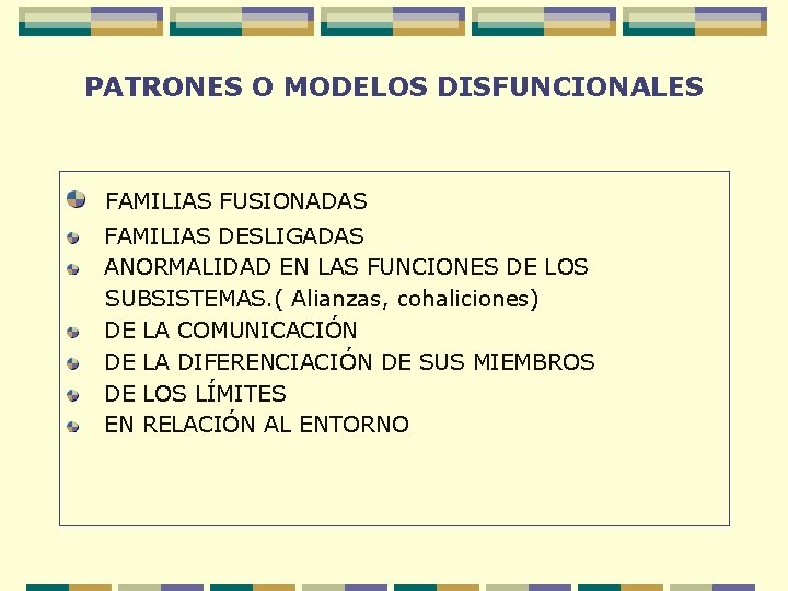 PATRONES O MODELOS DISFUNCIONALES FAMILIAS FUSIONADAS FAMILIAS DESLIGADAS ANORMALIDAD EN LAS FUNCIONES DE LOS
