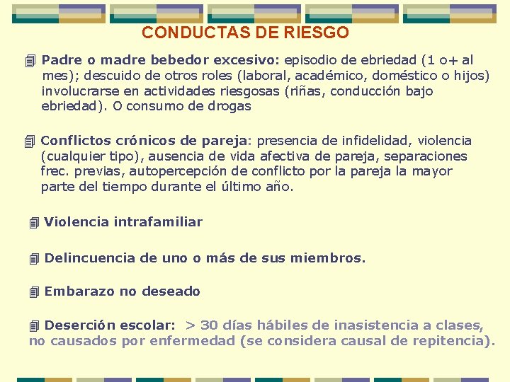 CONDUCTAS DE RIESGO 4 Padre o madre bebedor excesivo: episodio de ebriedad (1 o+