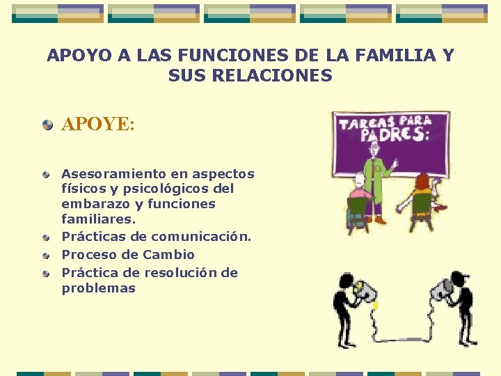 APOYO A LAS FUNCIONES DE LA FAMILIA Y SUS RELACIONES APOYE: Asesoramiento en aspectos