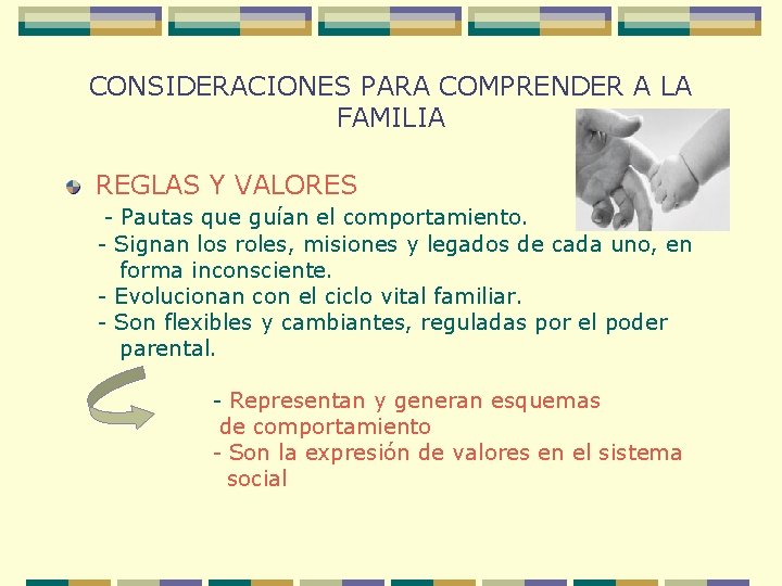 CONSIDERACIONES PARA COMPRENDER A LA FAMILIA REGLAS Y VALORES - Pautas que guían el