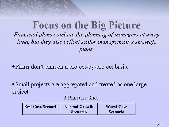 Focus on the Big Picture Financial plans combine the planning of managers at every