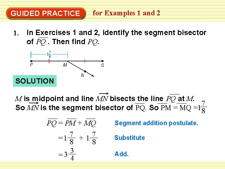 GUIDED PRACTICE 1. for Examples 1 and 2 In Exercises 1 and 2, identify