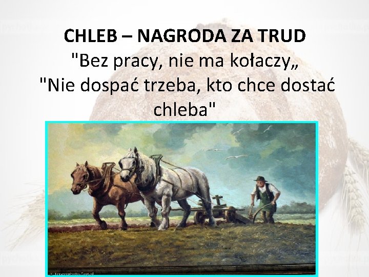 CHLEB – NAGRODA ZA TRUD "Bez pracy, nie ma kołaczy„ "Nie dospać trzeba, kto