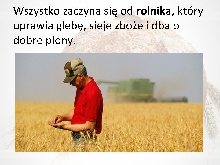 Wszystko zaczyna się od rolnika, który uprawia glebę, sieje zboże i dba o dobre