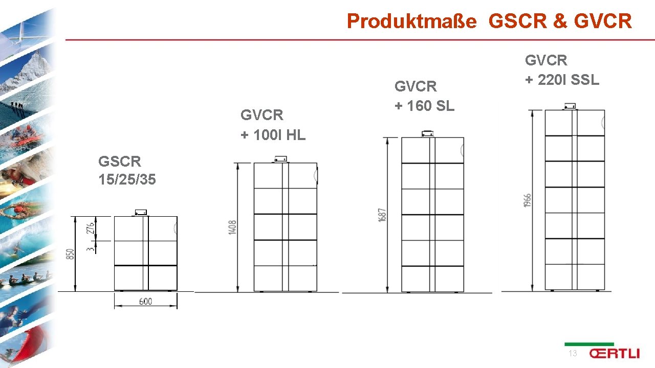 Produktmaße GSCR & GVCR + 100 l HL GVCR + 160 SL GVCR +