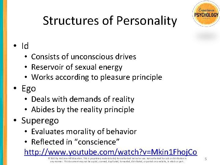 Structures of Personality • Id • Consists of unconscious drives • Reservoir of sexual