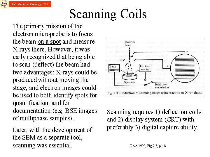 UW- Madison Geology 777 Scanning Coils The primary mission of the electron microprobe is