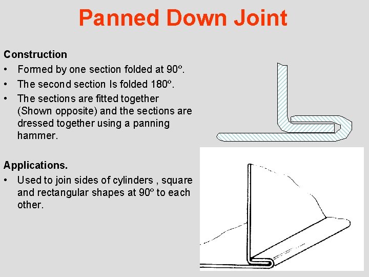 Panned Down Joint Construction • Formed by one section folded at 90º. • The