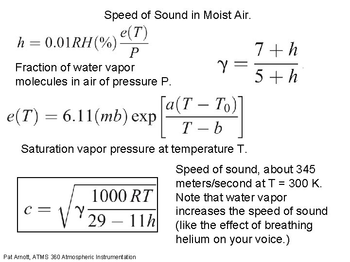 Speed of Sound in Moist Air. Fraction of water vapor molecules in air of