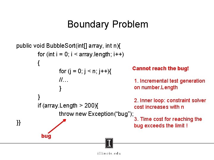 Boundary Problem public void Bubble. Sort(int[] array, int n){ for (int i = 0;