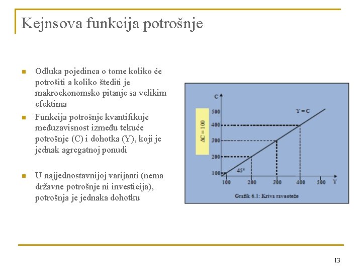 Kejnsova funkcija potrošnje n n n Odluka pojedinca o tome koliko će potrošiti a