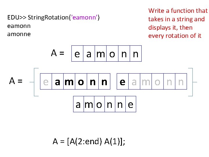 Write a function that takes in a string and displays it, then every rotation