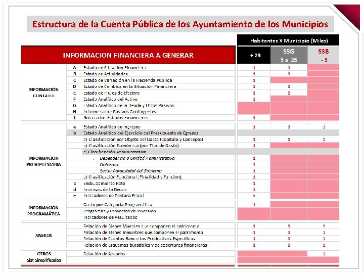 Estructura de la Cuenta Pública de los Ayuntamiento de los Municipios 