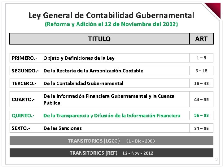 Ley General de Contabilidad Gubernamental (Reforma y Adición el 12 de Noviembre del 2012)