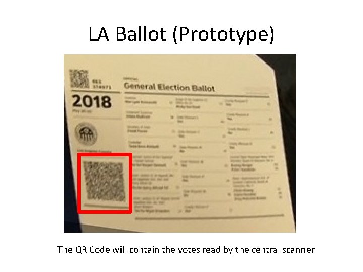 LA Ballot (Prototype) The QR Code will contain the votes read by the central