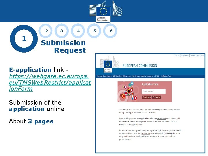 2 1 3 4 Submission Request E-application link https: //webgate. ec. europa. eu/TMSWeb. Restrict/applicat