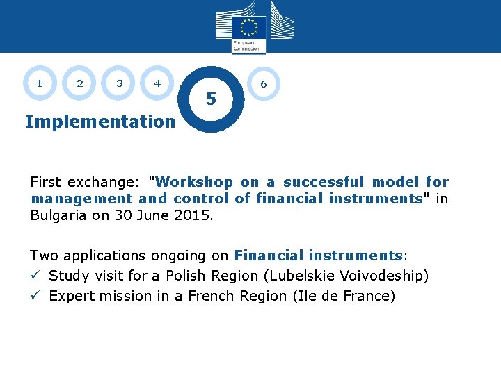 1 2 3 4 5 6 Implementation First exchange: "Workshop on a successful model