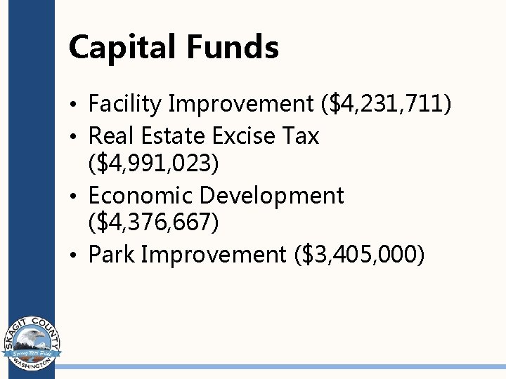 Capital Funds • Facility Improvement ($4, 231, 711) • Real Estate Excise Tax ($4,