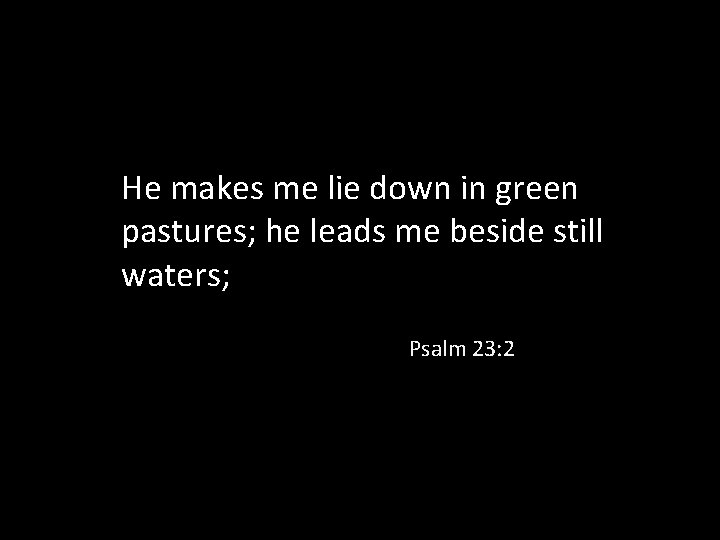 He makes me lie down in green pastures; he leads me beside still waters;