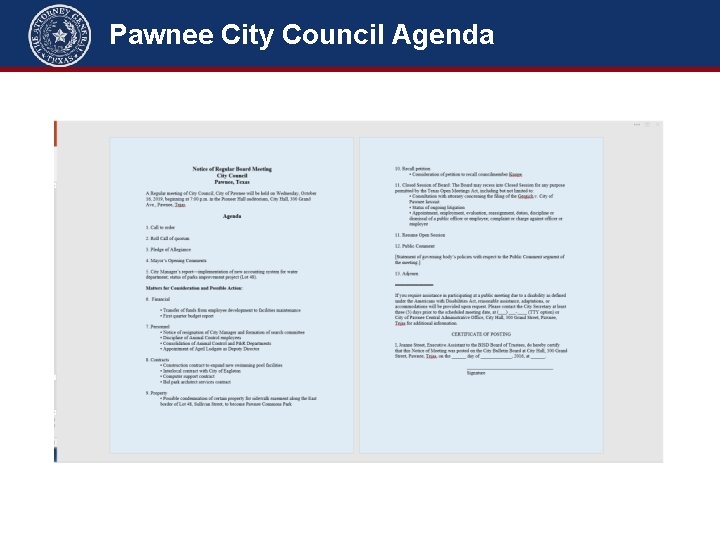 Pawnee City Council Agenda 