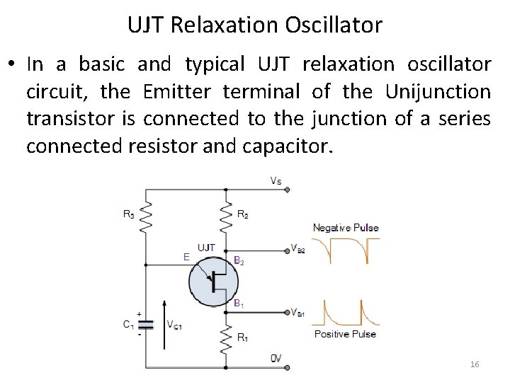 UJT Relaxation Oscillator • In a basic and typical UJT relaxation oscillator circuit, the