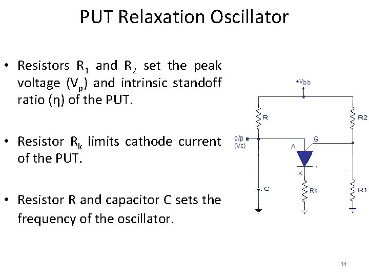 PUT Relaxation Oscillator • Resistors R 1 and R 2 set the peak voltage PUT Relaxation Oscillator • Resistors R 1 and R 2 set the peak voltage