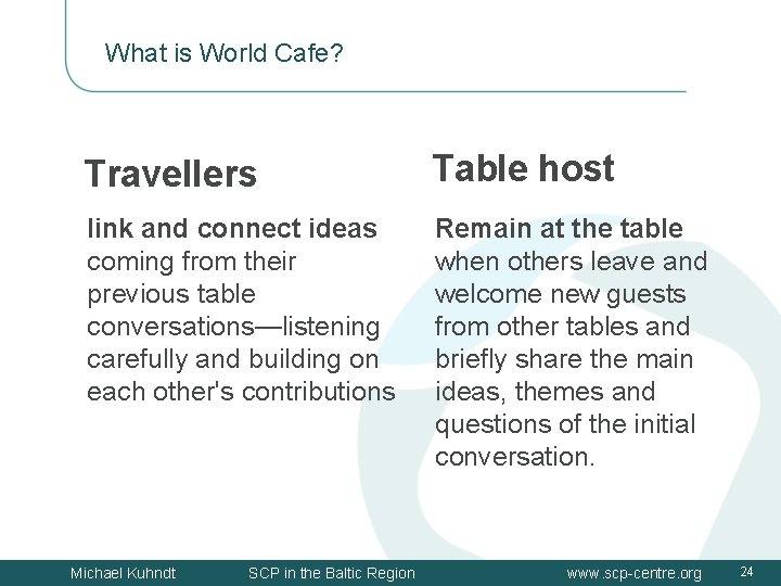 What is World Cafe? Travellers Table host link and connect ideas coming from their