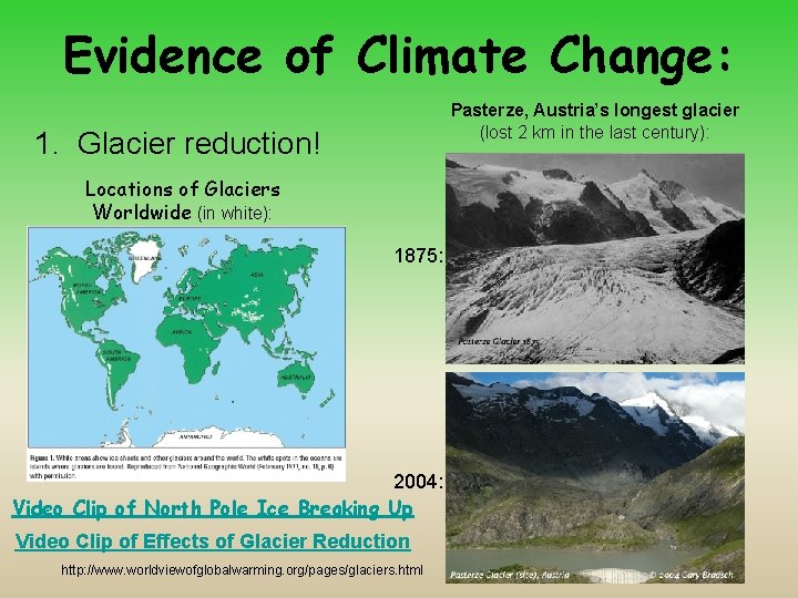 Evidence of Climate Change: Pasterze, Austria’s longest glacier (lost 2 km in the last