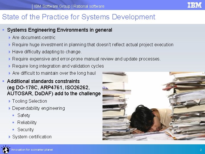 IBM Software Group | Rational software State of the Practice for Systems Development §