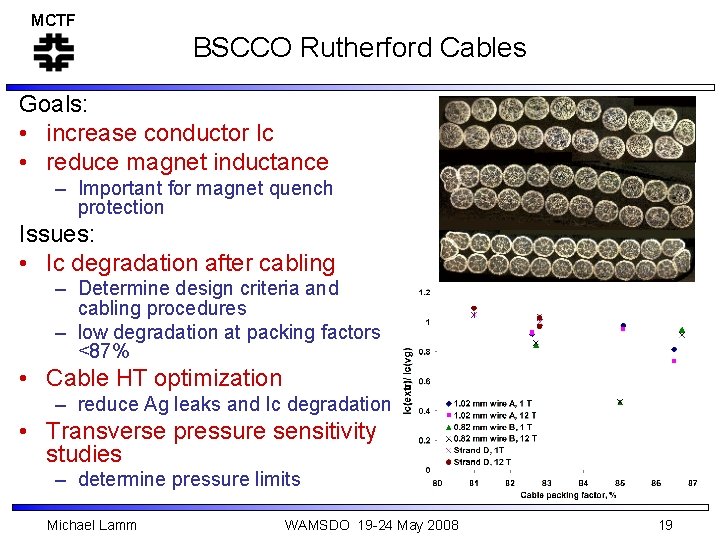 MCTF BSCCO Rutherford Cables Goals: • increase conductor Ic • reduce magnet inductance –