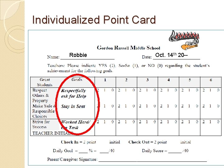 Individualized Point Card Robbie Oct. 14 th 20 -- 