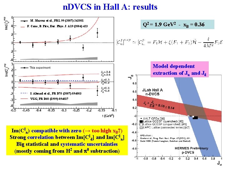 n. DVCS in Hall A: results M. Mazouz et al. , PRL 99 (2007)