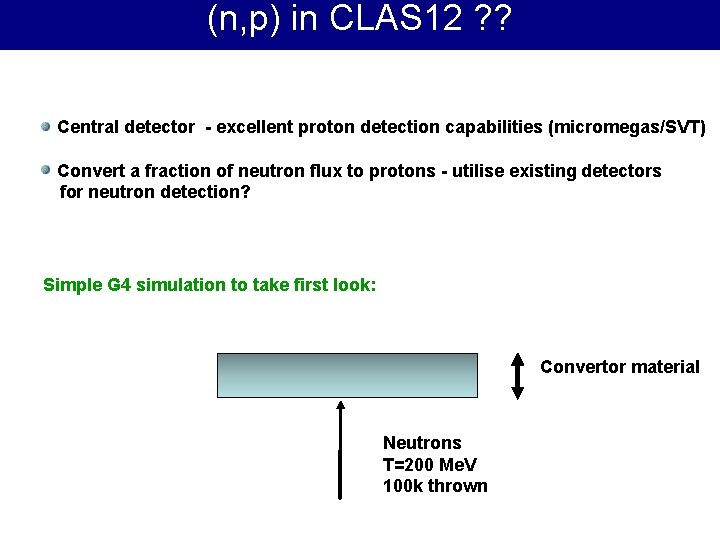 (n, p) in CLAS 12 ? ? Central detector - excellent proton detection capabilities