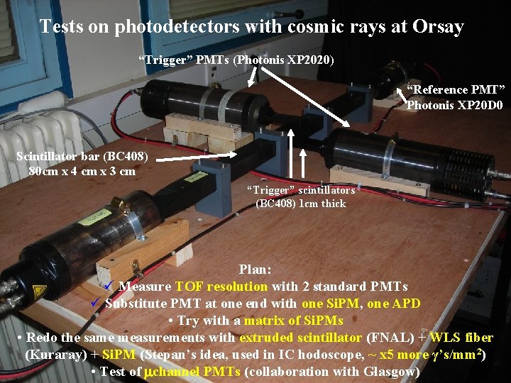 Tests on photodetectors with cosmic rays at Orsay “Trigger” PMTs (Photonis XP 2020) “Reference