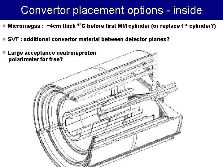 Convertor placement options - inside Micromegas : ~4 cm thick 12 C before first