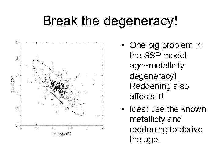 Break the degeneracy! • One big problem in the SSP model: age~metallcity degeneracy! Reddening