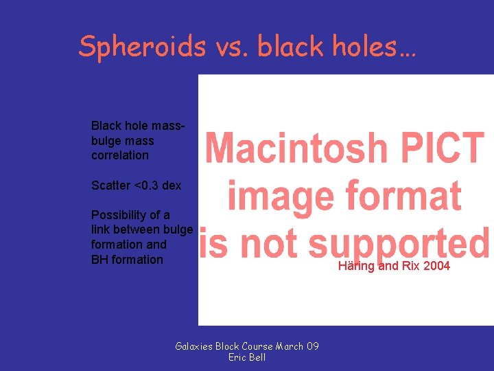 Spheroids vs. black holes… Black hole massbulge mass correlation Scatter <0. 3 dex Possibility